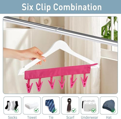 TamBee Travel Hangers Foldable for Suitcase Clothespin Travel Portable Folding Clothes Drying Hanger with 6 Clips Pack of 3 (Black, Red, Rose red) - color: Black, Red, Rose Red