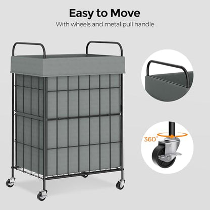 90L Laundry Hamper with Wheels, Laundry Basket with Handle and Liner Bag | Lockable Casters; Reinforced Frame; Breathable Fabric; Space-Efficient Design - color: Grey, size: 90L-1 Section