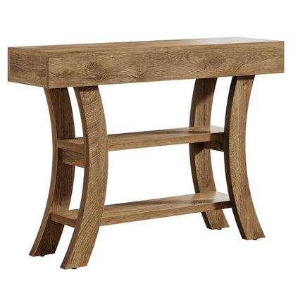 Tribesigns 41" Small Console Table for Entryway, 3-Tier Narrow Rustic Sofa Table with Storage Shelves and Curved Frame for Living Room, Entry, Hallway, Foyer (Oak Brown)