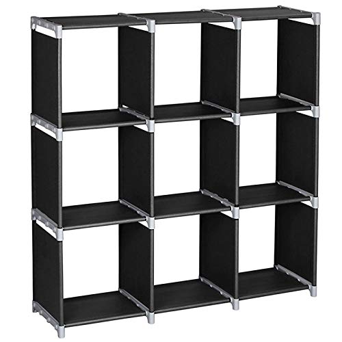 9 Cube Stackable Portable Modular Bookshelf,Non-Woven Fabric Storage Bookcase,Modular Closet Cabinet Bookcase,DIY Cube Storage Organizer Rack,with Feet,for Living Room Bedroom Office Entryway (Black)