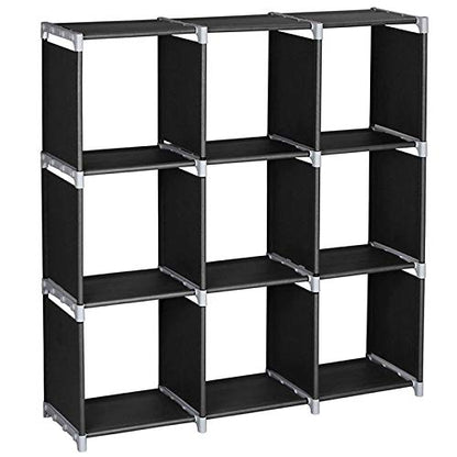 9 Cube Stackable Portable Modular Bookshelf,Non-Woven Fabric Storage Bookcase,Modular Closet Cabinet Bookcase,DIY Cube Storage Organizer Rack,with Feet,for Living Room Bedroom Office Entryway (Black)