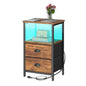 sthmec Nightstand with Charging Station, Night Stand with 2 Fabric Drawers, Bedside Table End Table with LED Light, 3-Tier Storage Side Table Nightstand with Drawers for Bedroom,Rustic Brown - color: Rustic Brown