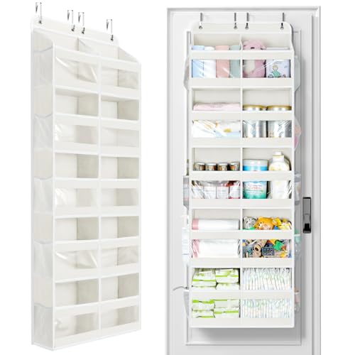 Yecaye 5-Tier Over The Door Organizer Dual-Column, 80lbs Load Extra Large Over the Door Storage of 10 Compartments, Heavy Duty Door Organizer Hanging for Dorm Bathroom Pantry, Cream White, 1 Pack - color: Cream White, size: 1 Pack 5 Tier