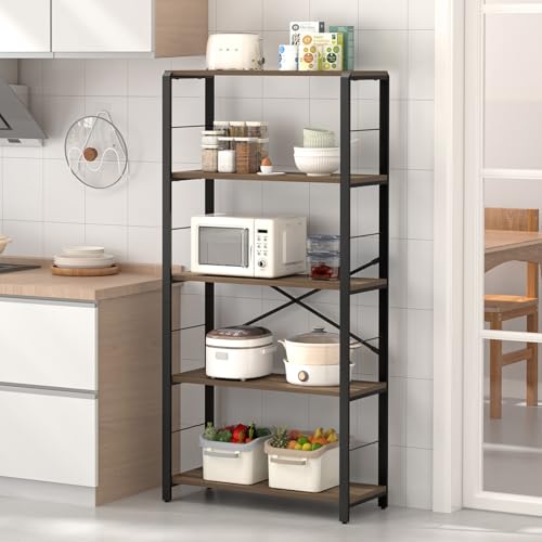 FOLUBAN 5 Tier Tall Bookshelf, Industrial Bookshelves and Bookcases, Modern Rustic Wood and Metal Book Shelf for Bedroom, Living Room and Home Office, Oak - color: Oak, size: 5-Tier