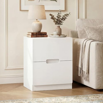 RoyalCraft White Nightstand Set of 2, Night Stand with Drawers, Modern Bedside Table with Handless Design, Wood End Table for Bedroom, Hallway - color: White, size: 2 Pieces