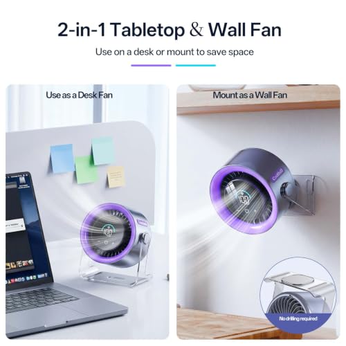 USB Desk Fan for Bedroom: 100 Speeds Digital Display Quiet Portable Fan with Turbo Airflow, 120° Rotating Small Rechargeable Battery Desktop & Wall-Mounted Fans for Bedroom Home Office - color: Black&Purple