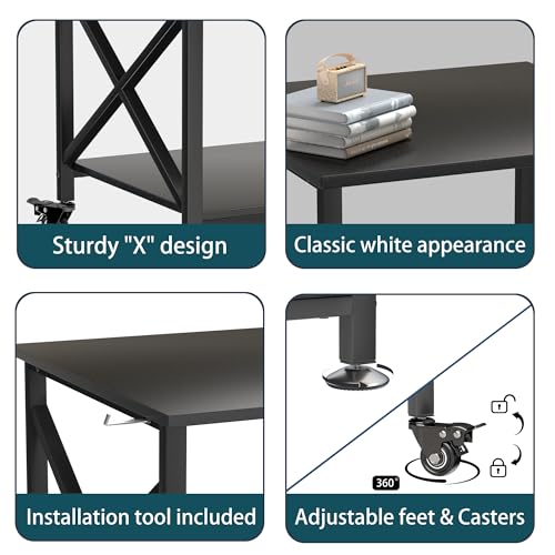 Printer Stand, 23.6 x 23.6 Inches Large Printer Stand with Storage Shelf, 2 Tier Printer Table for Home Office, Rolling Printer Cart with Industrial Wheels, Mini Fridge Stand Table, Black - color: Black