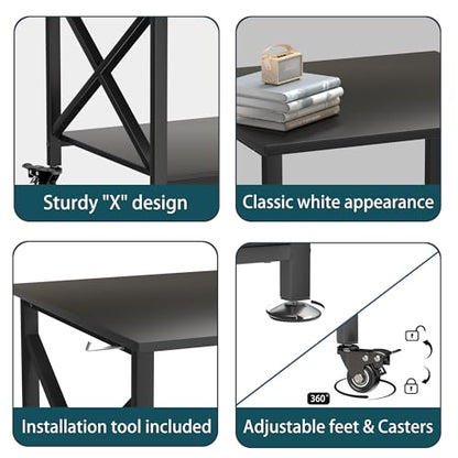 Printer Stand, 23.6 x 23.6 Inches Large Printer Stand with Storage Shelf, 2 Tier Printer Table for Home Office, Rolling Printer Cart with Industrial Wheels, Mini Fridge Stand Table, Black - color: Black