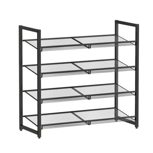 Metal Shoe Rack for Closet,entryway, 4-Tier Shoe Organizer, Adjustable Flat or Angled Shelves, Holds up to 20 Pairs Shoes, Black - color: Black, size: 4Tier