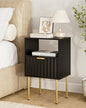 Nightstand,Modern Bedside Table with Gold Frame,White Night Stand,Bedside Furniture, Modern Side Table with Drawer and Shelf for Bedroom (Black) - color: Black