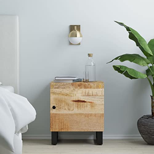Industrial Nightstand with Storage, Solid Mango Wood Bedside Table, Compact Rustic End Table with Black Iron Legs for Bedroom Living Room - size: Compact
