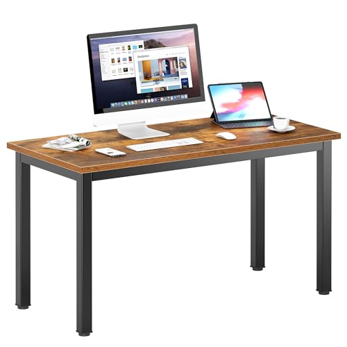 DlandHome 47 inches Medium Computer Desk for Bedroom, Retro | Decent Steady Home Office Desk, Writing Study Craft Work Table, Sturdy Metal Frame, Adjustable Feet, Compact Modern Design - color: Retro, size: 47 inch