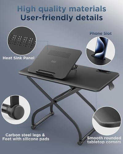 SAIJI Metal Small Laptop Desk Standing Converter Adjustable Desk Riser | 23" Height & Angle Adjustable Laptop Desk for Table, Sit-Stand Workstation, Table Extender for Desk