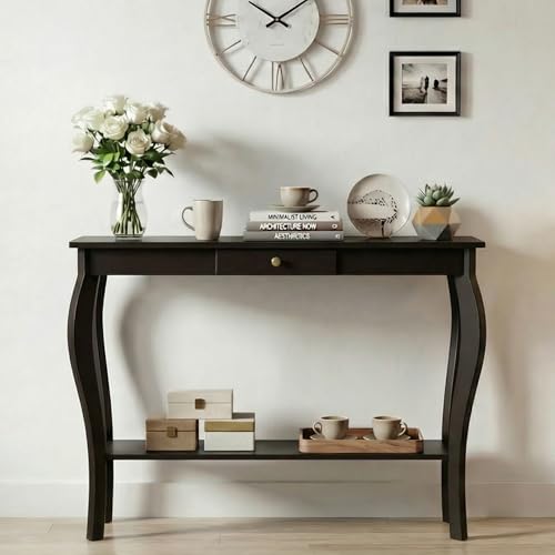 ChooChoo Narrow Console Table with Drawer, Chic Accent Sofa Table, Entryway Table, Black - color: Black, size: 11.8"D x 39.3"W x 31.4"H