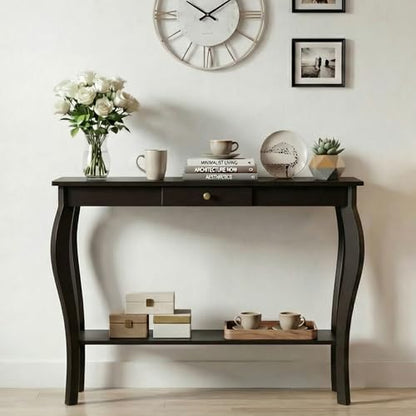 ChooChoo Narrow Console Table with Drawer, Chic Accent Sofa Table, Entryway Table, Black - color: Black, size: 11.8"D x 39.3"W x 31.4"H