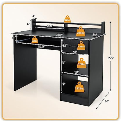 GOFLAME Computer Desk, Home Office Desk with Large Drawers, Hutch, Keyboard Tray, 5-Position Adjustable Open Shelves, Easy Assembly, Writing Desk for Bedroom, Small Space, Living Room, Black - color: Black