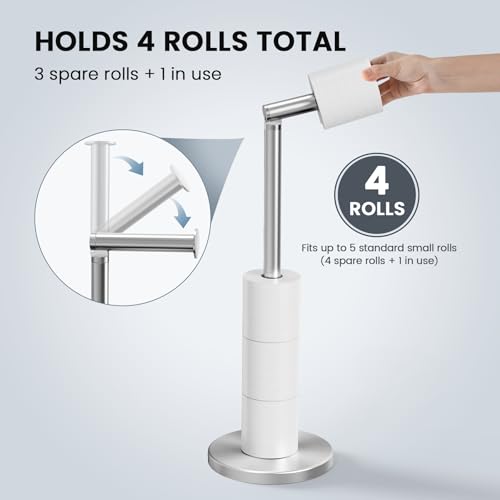 Cesun Extra Weighted Base Toilet Paper Holder Stand - SUS304 Rust Proof Free Standing Tissue Roll Holder for 4 Rolls, No Tipping, No Slipping, Brushed Nickel - color: Brushed Nickel
