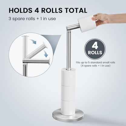 Cesun Extra Weighted Base Toilet Paper Holder Stand - SUS304 Rust Proof Free Standing Tissue Roll Holder for 4 Rolls, No Tipping, No Slipping, Brushed Nickel - color: Brushed Nickel