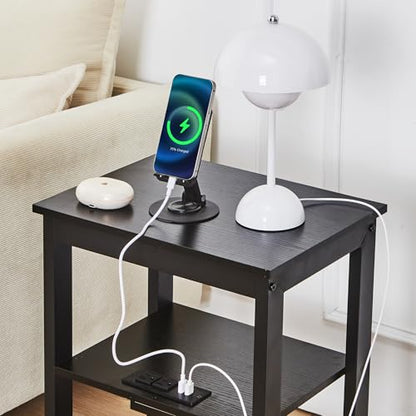 VECELO Side/End Storage with Shelf Versatile Nightstands Lamp Table Living Room Bedroom Furniture, Shelves, Classic Black - color: Classic Black, size: 2 Pack