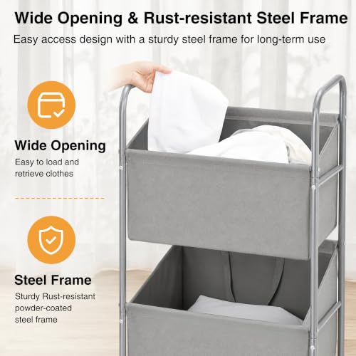 STO STO 4-Tier Vertical Rolling Laundry Hamper, Removable Bags, Gray Faric | 160L Capacity, Space-Saving Vertical Design, Rust-Resistant Steel Frame, Lockable Wheels, Ideal for Apartments & Small Spaces - color: Gray Faric, size: 4-Tier