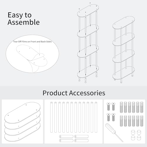 Clear Acrylic Narrow Side Table for Small Spaces, 15.75" L x 7.87" W x 38.7" H, 4 Tier Oval Slim End Table Nightstand, Small Minimalist Skinny Bedside Table for Bedroom, Bathroom, Living Room - size: 4 Tier 1-Pack 38.7"H