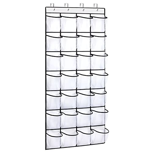 REGELETO 28 Large Pocket Over the Door Shoe Organzier, Hanging Shoe Rack for Door Large Capacity Shoe Organizer Holder with 4 Metal Hooks. - color: white-1pack of 28