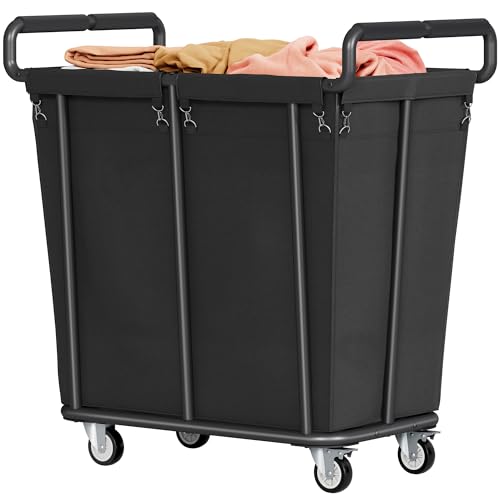 Gewudraw Extra Large Laundry Hamper with Wheels, Heavy Duty Hamper, 360L | Rolling Big Laundry Basket for Clothes Storage, Laundry Cart with Handle, Steel Frame, Clothes Hampers for Laundry - color: Black, size: 1-Section-360L