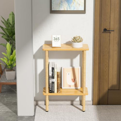 THUMEYE Narrow Side Table 7" Wide, 2 Tier Skinny End Table with Wood Legs, Slim Nightstand/Bedside Table for Small Spaces, with Adjustable Feet, 15.7" L x 20.6" H - color: Burlywood, size: 2-Tier