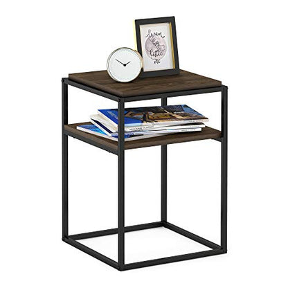 Furinno Simplistic End Side Night Stand/Bedside Table with Stainless Steel Tubes, Stackable Metal Frame, Columbia Walnut - color: Columbia Walnut, style: Stackable Metal Frame