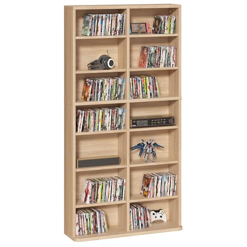 7 Tier Tall Display Cabinet, Natural Media Storage Cabinet | Adjustable Shelves, Free Standing DVD Organizer Shelf, Floor Multimedia Storage Manga Bookshelf for Living Room & Home Office - color: Natural, size: 7-Tier