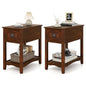Giantex End Table with Drawer Set of 2, Retro Narrow Side Table, Nightstand with Solid Wood & Storage Shelf, Bedside Table for Living Room Bedroom Small Space Home Office (2, Walnut) - color: Walnut