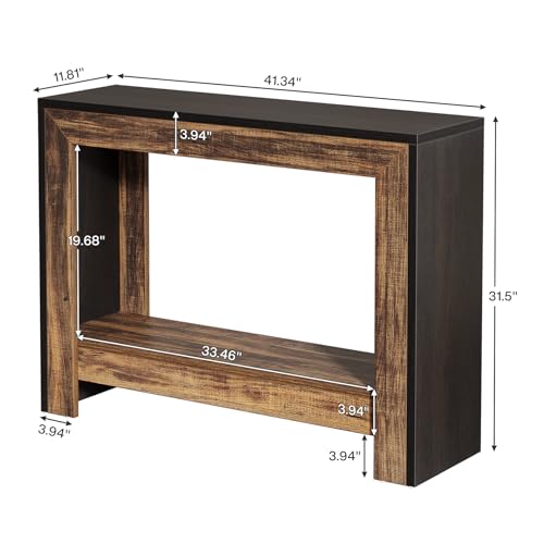 Tribesigns 41.3" Farmhouse Console Table, Behind Couch Sofa Table with Open Storage Shelves for Living Room, Hallway, Foyer, Easy Assembly, Black + Brown