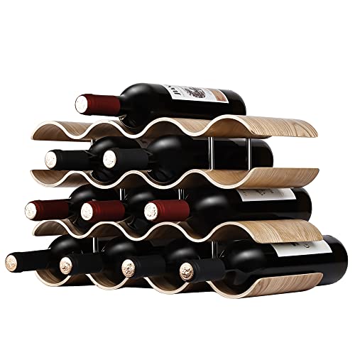 Countertop Wine Rack - 14 Bottle Freestanding Wine Bottle Holder Stand - 4 Tier Wooden Wine Storage Rack - Wavy Wine Organizer for Cabinet Pantry Home Kitchen Bar - size: 4 Tier - 14 Bottle