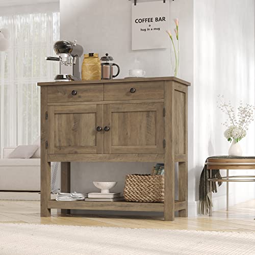 HOSTACK Farmhouse Console Table with Storage, Entryway Table, Rustic Brown | Entry table with 2 Drawers & 2-Door Storage Cabinet, Sofa Buffet Table Sideboard for Kitchen, Hallway, Dining / Living room - color: Rustic Brown
