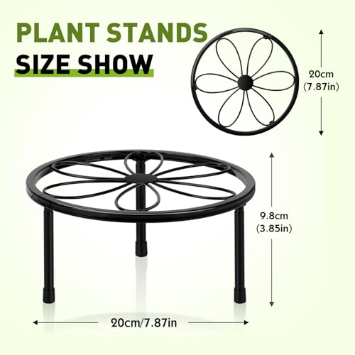 ESRICH 2 Pack 7.8" Metal Plant Stand Indoor , Black Plant Stands Outdoor, Rustproof Round Heavy Duty Flower Pot Stand, Potted Plant Holder for Garden Home