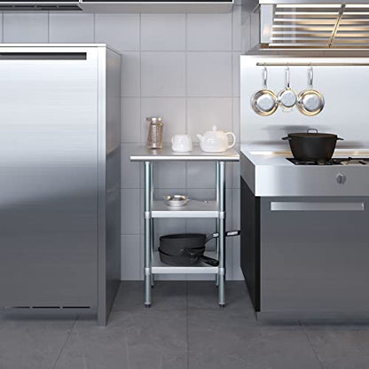 Stainless Steel Work Table with 2 Shelves | Metal Utility Table | Commercial & Residential NSF Utility (Stainless Steel Table with 2 Shelves, 24" Long x 18" Deep) - size: 24" Long x 18" Deep