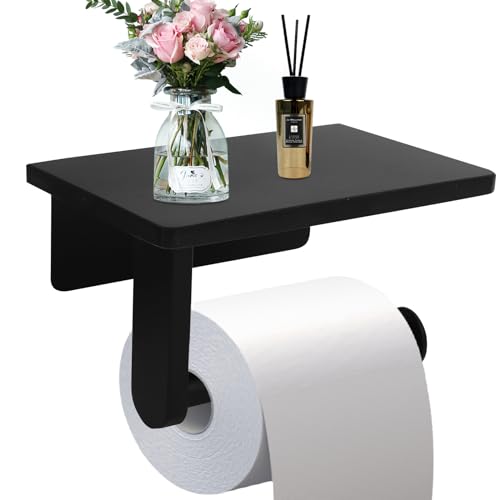 Toilet Paper Holder with Marble Shelf for Bathroom Washroom,Wall Mounted Tissue Holder Suitable for Mega Roll (Small 6.7 * 4.3 in, Black) - color: Black, size: Small 6.7 * 4.3 in