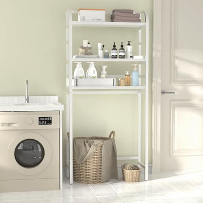 3-Tier Over The Toilet Storage Rack, Freestanding Bathroom Organizer Metal Frame Toilet for Small Spaces, Bathroom, Balcony, Laundry (White) - color: White