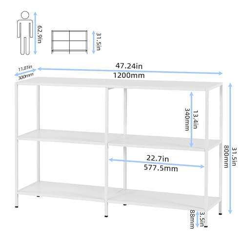 HDANI 47.2 Inch Metal Console Table with 3 Tier Strage Shelves,Narrow Entryway Table,Modern Sofa Tables for Entryway, Living Room,Bedroom,White - color: White, size: 47.24×11.81×31.5in