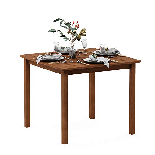 Furinno FG18006 Tioman Hardwood Patio Furniture Square Table with Umbrella Hole, Natural, 35.4"D x 35.4"W x 29.2"H - color: Natural, size: 35.4"D x 35.4"W x 29.2"H