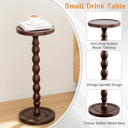 Rubber Wood Round Side Table, Solid Wood Small Drink Table for Small Spaces, Modern Accent Tables, End Tables for Living Room, Bedroom and Office (Dark Walnut, 9.4 Inch) - color: Dark Walnut