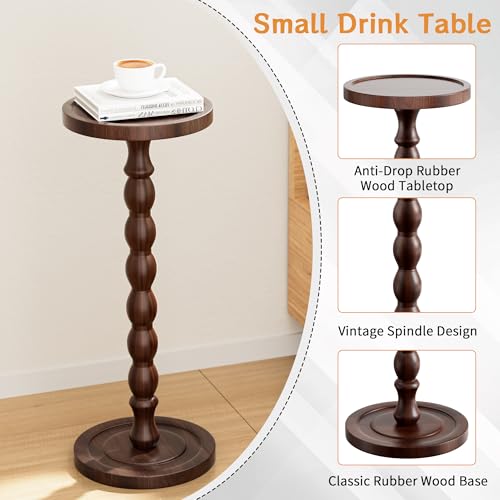 2 Pack Rubber Wood Round Side Table, Solid Wood Small Drink Table for Small Spaces, Modern Accent Tables, End Tables for Living Room, Bedroom and Office (Dark Walnut, 9.4 Inch) - color: Dark Walnut - 2 Pack
