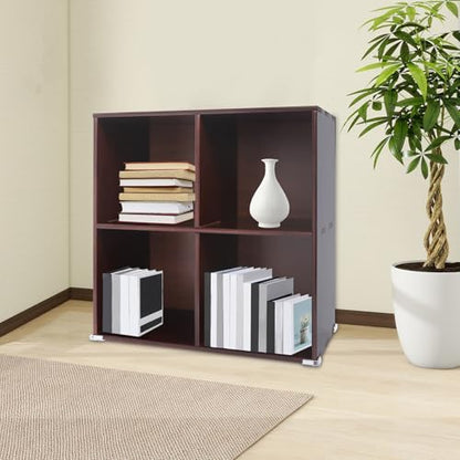 Solid Wood Bookcase with Compartments, 4-Cube Floor Bookshelf for Living Room, Study, Bedroom, Natural Pine Wood Storage Shelf Organizer Display Cabinet for Home, Office - size: 4-Cube(23.62x11.81x23.62in)