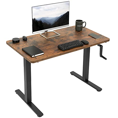 VIVO Manual Height Adjustable 43 x 24 inch Stand Up Desk, Rustic Vintage Brown Solid One-Piece Table Top, Black Frame, Standing Workstation with Foldable Handle, DESK-KIT-MB4N - color: Vintage Brown Top / Black Frame, size: 43" x 24"