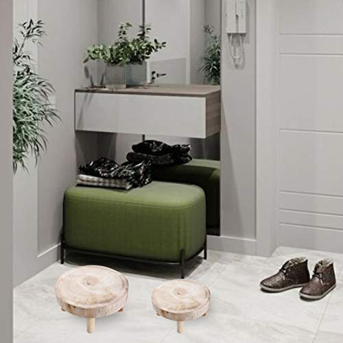 Wood Plant Stands Indoor Outdoor, 9cm/3.5 Tall Plant Holder Wooden Stool Display Stand Flower Pot Stand Small Round Side Plant Table Planter Stands for Indoor Plants (Wood, 14cm)