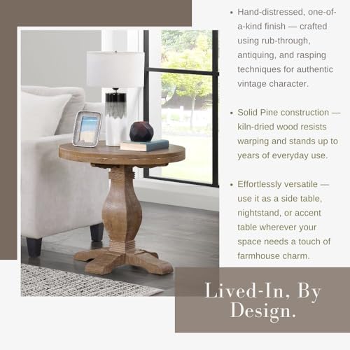 Martin Svensson Home Napa Solid Wood Pedestal End Table, Driftwood - color: Driftwood
