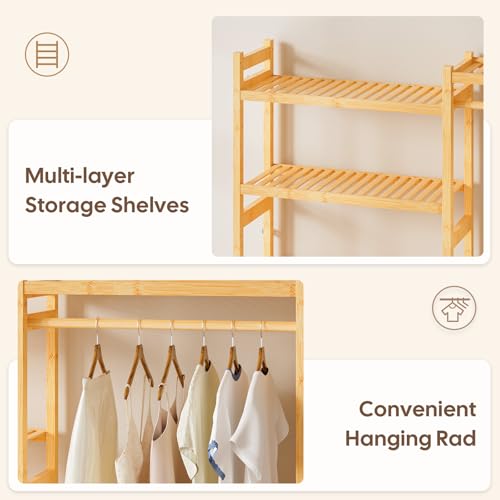 Cozivolife Over The Washer and Dryer Storage Shelf Bamboo,5 Tiers Laundry Room Drying Rack with Adjustable Shelves and 4 Hooks,Space Saver Organizer for Hanging Clothes and Towels (Natural) - color: Natural