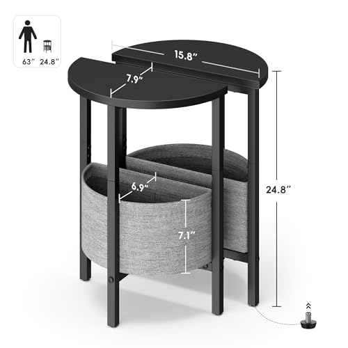 Vagusicc Small Round Side Table End Table, Tall Accent Table with Storage Basket, Set of 2 Half Round Tables Half Moon Tables, Coffee Bedside Tables, Modern Nightstand for Living Room Bedroom, Black - color: Black