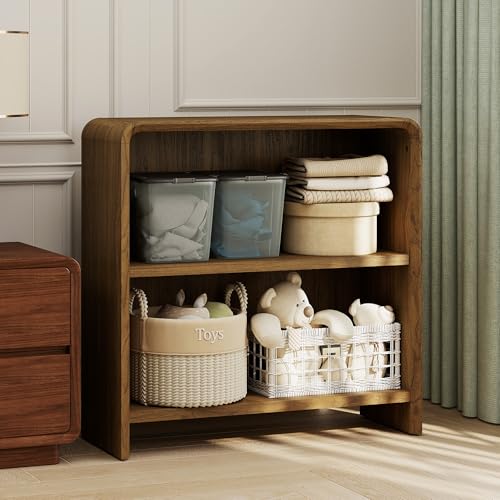 Bevfint 31" Bookcase Tall 2 Shelves Wood Bookshelf with Curved Soft Edges, Heavy Duty Modern Storage Cabinet for Professional Home Office and Living Room, Walnut Grain Finish - color: Walnut Grain, size: 2-Tier Bookcase