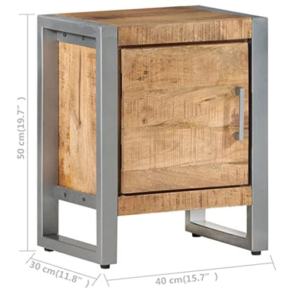 Industrial Nightstand 11.8 x 15.7 x 19.7 in Rough Mango Wood Brown Bedside Cabinet with Iron Frame No Assembly Needed for Bedroom and Living Room
